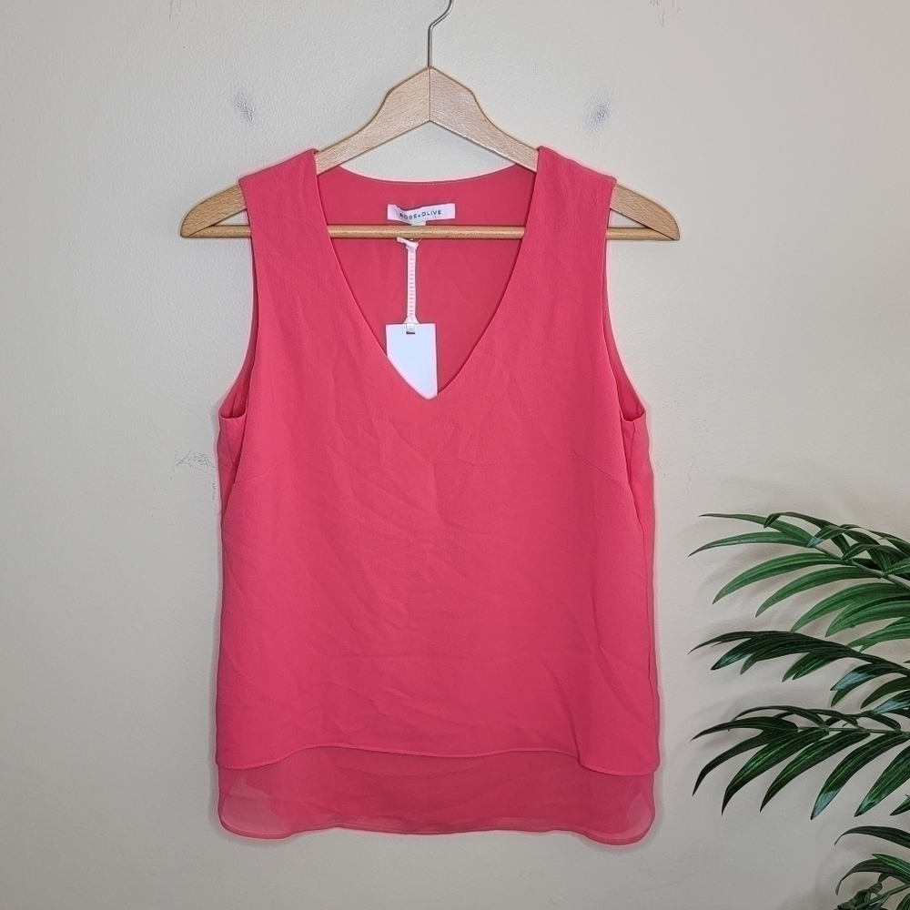 NWT Rose & Olive | Coral Pink Sleeveless V-neck Layered Blouse Size Small